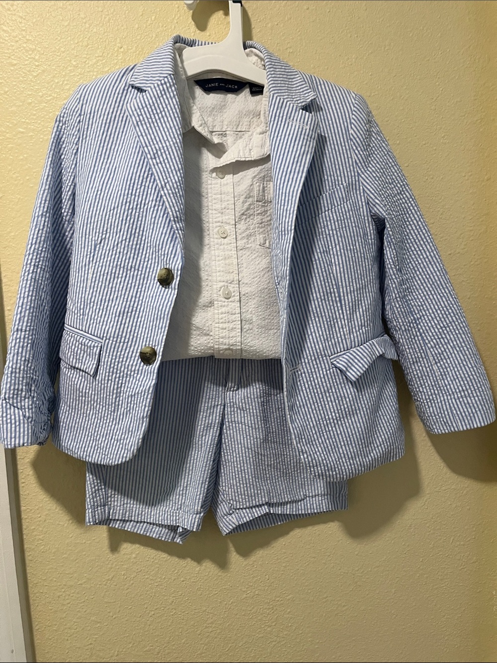 Janie and Jack Light Blue & White Striped Seersucker Kids Blazer and White Shirt
